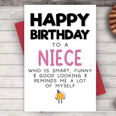 1pc Creative Cartoon Figurine Birthday Card | "Happy Birthday To Niece" Text Design, Exquisite Pattern, Delicate Writing Strokes - Recent Gift For Niece, Birthday Decorations