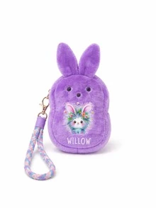 1 Pc Custom Name Floral Alphabet Bunny Wallet, Rabbit Plush Coin Purse With Wristband, Easter Basket Filler, Easter Gift - Multicolor - View 14