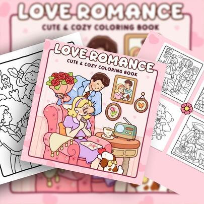 40 Pages - 190gsm, Love Themed Coloring Book, Thick Paper, Sweet Vibrant Style, Featuring Couple Interactions And Cozy Family Scenes, Rich Gradient Colors, Suitable For Stress Relief, Creative Doodling And Parent-Child Interaction. A Coloring Book Suitable For Girls, Perfect As A Valentine's Day Or New Year Gift.