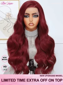 #99J Burgundy Brazilian Virgin Hair Human Frontal Hair Wig 200 Density 13X4 Body Wave Lace Front Wigs Human Blended Hair HD Frontal Wigs Pre Plucked Glueless Wig For Women 26 Inch - SBUG/99J - View 2