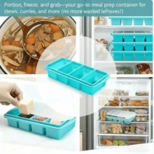 Silicone Freezer Tray With Lid - 1 Cup Silicone Food Freezer Tray - Large Ice Cube Freezer Molds - Soup, Sauce, Leftovers, Homemade Meal Prep Freezing Kitchen Storage Containers - Baby Blue - View 4