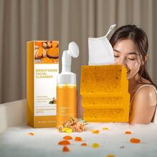 4pcs Turmeric Facial Cleansing Set, Including 3 Pieces Of Handmade Turmeric Kojic Acid Soap, And 1 Bottle Of Turmeric And Damascus Rose Facial Cleansing Mousse. It Provides Deep Cleansing And Moisturizing, Contains A Large Amount Of Curcumin, Vitamin E, And Rose Essence, And Is Suitable For The Face And Body With A Natural And Mild Formula. - 黃色 - 查看 11
