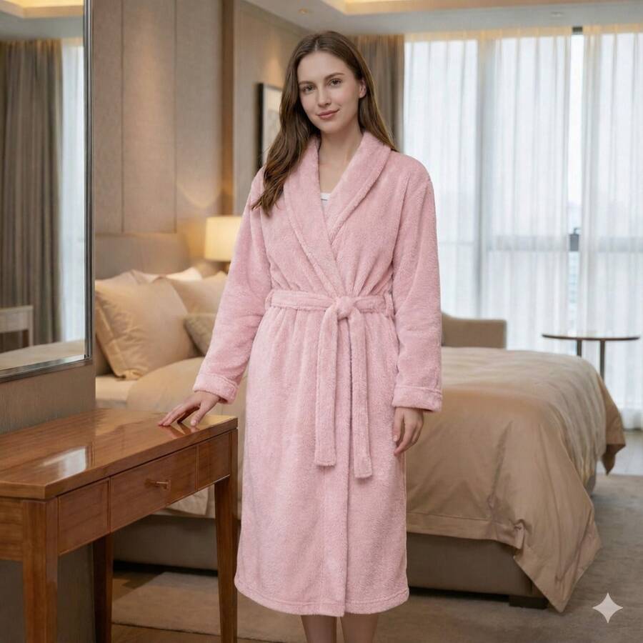 Corttex Microfiber Bathrobe - Premium Comfort And High Absorption - Warm And Super Soft Bathrobe - Baby Pink - View 1