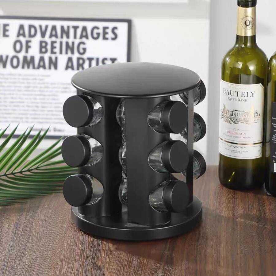12-Jar Rotating Spice Rack, Black - Black - View 1
