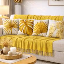 Blanket And Cushion Cover Set With Digital Print - 5 Pieces - Living Room Decor - Choose Your Colors And Transform Your Space! - Màu vàng - Xem 1