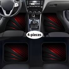 4pcs Set Red & Black Geometric 2D Line Pattern Car Floor Mats, Suitable For All Seasons, Fashionable , Easy To Clean, Fits All Car Models, Great Gift - Multicolor - View 12
