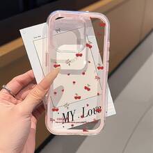 1pc INS Transparent Double-Layer Heart & Cherry Phone Case, Fashionable Anti-Drop Protective Cover Compatible With IPhone 11 12 13 14 15 16 17 Series, Ideal Gift For Family, Friends, Holidays - Black - View 5