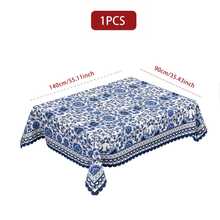 1pc/36pcs Vintage Blue Floral Wrinkle-Resistant Tablecloth, Embossed Edge Craft, Rectangular/Round Tablecloth, Multiple Sizes Available, Polyester Fiber Tablecloth, Indoor Dining/Outdoor Party Use - Royal Blue - View 12