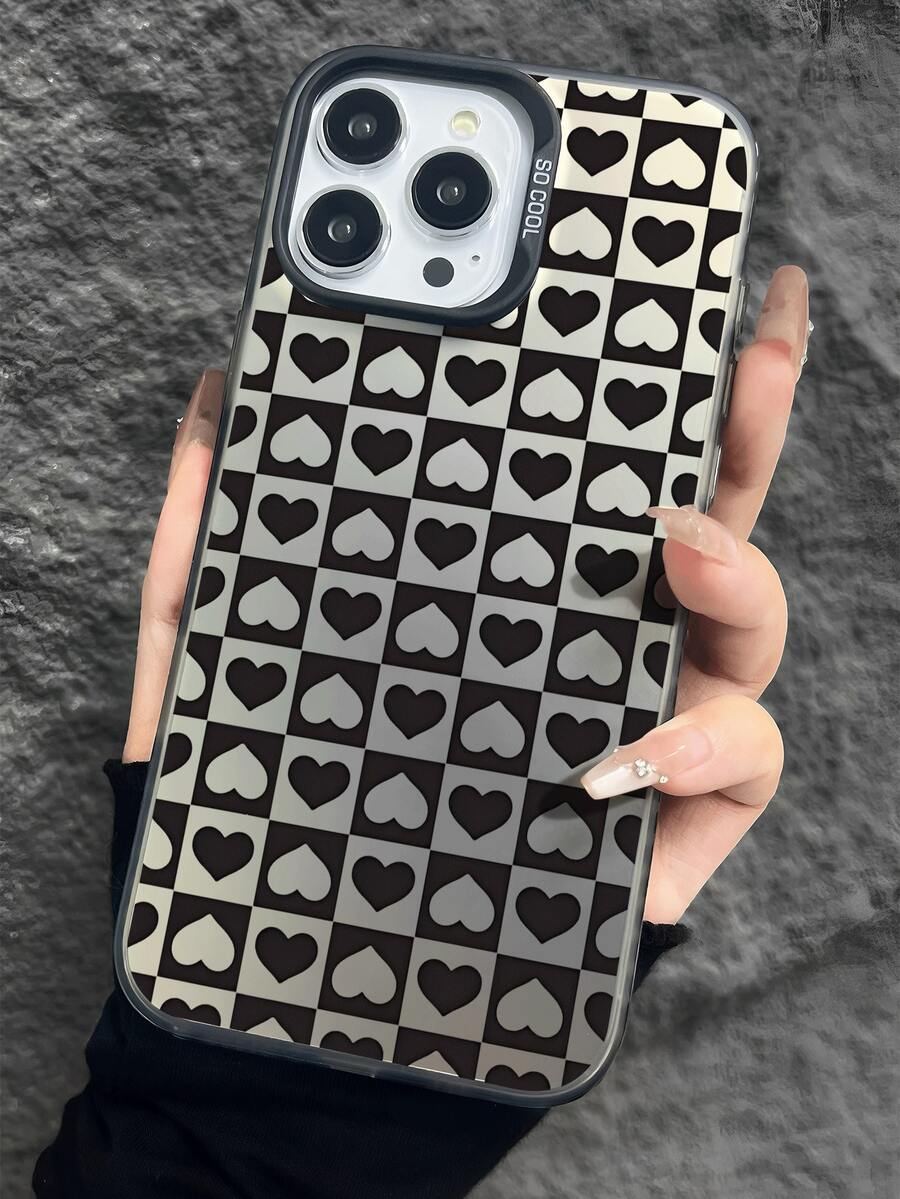 1 pieza Funda de teléfono a prueba de golpes con patrón de arte de píxeles en blanco y negro lleno de amor y expresión de amor, compatible con Apple 17, 16, 15, 14, 13, 12, 11 Pro Max, compatible con la serie - Multicolor - Ver 1