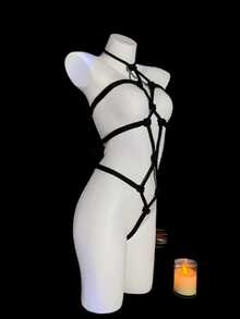 2026 New Lingerie Set One-Piece Rope Mesh Outfit Set No-Remove One-Piece Temptation Set - Valentine's Day - 黑色 - 查看 3