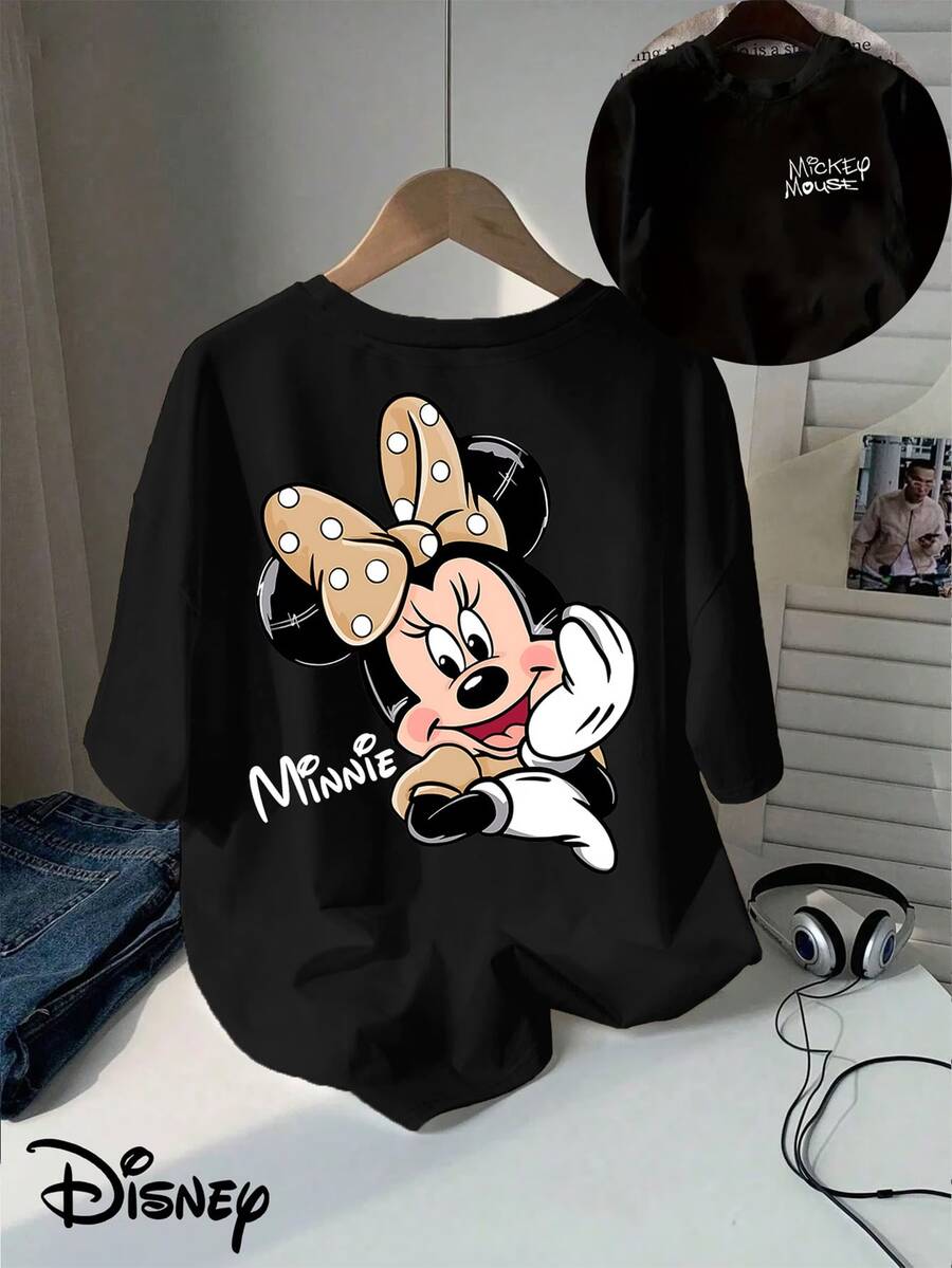 Disney, Leopard Print Minnie Mouse Pattern, Reversible Design Sweatshirt For Men, Regular Fit, Machine Washable, Suitable For Autumn And Winter Casual Wear, Cartoon Character Design, Comfortable Fabric, Detailed Description, Easy Care, And An Excellent Gift Choice. - Black - View 1