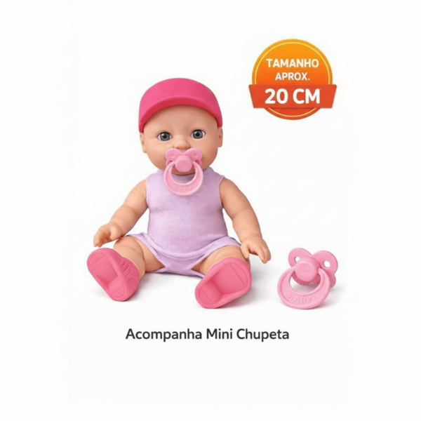Boneca Infantil Bebê 20 cm com Mini Chupeta – Brinquedo para Crianças