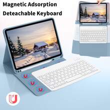 可拆卸无线蓝牙键盘（150mAh），带笔槽保护套，兼容三星 Galaxy Tab、Pad SE（雾蓝色） - 霧藍 - 查看 3