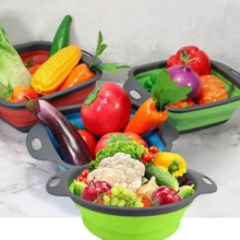 Foldable Silicone Colander - Space-Saving Vegetable Washing Basket - Durable Kitchen Sink Strainer Basket - Easy To Clean, Suitable For Pasta, Vegetables And Fruits (Green, Blue, Red) - L - View 2