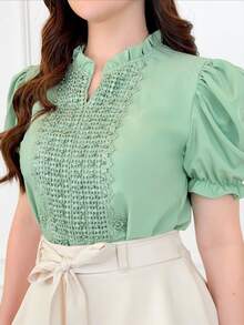 Women's Formal Blouse, Evangelical Fashion, With Elegant Rhinestones - 綠色 - 查看 2