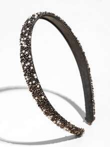 Crystal Rhinestone Faux Pearl Headband, Suitable For Daily Wear Hairband Hair Hoop - Dark Grey - View 3