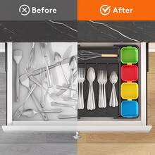 Organizador expandible para cubiertos, estante de almacenamiento de cubiertos de gran capacidad, apto para cajones, encimeras y armarios, accesorios de organización de cocina - Multicolor - Ver 10