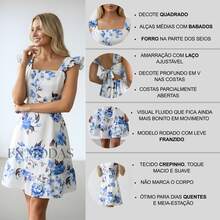 Vestido Feminino Floral Curto Costas Abertas Alça Babado Estilo Romântico  Boho - Verde Agua Florar - Visão 6
