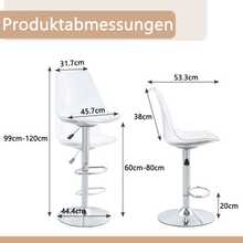 Set Of Two Modern Adjustable Bar Stools, Transparent Plastic Backrest, PU Leather Seat, Silver Metal Legs. Height Adjustable, 360° Swivel, Ideal For Kitchens And Small Dining Rooms. - Silver - View 2