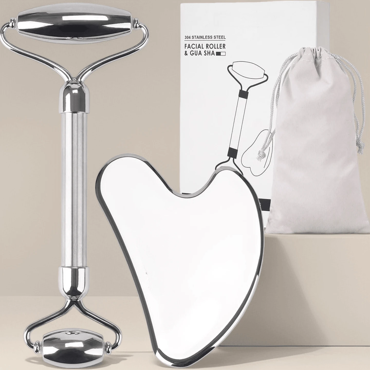 Stainless Steel Gua Sha Tool For Women, Face & Body Lymphatic Drainage Massager, Metal Skin Tightening Facial Massage For Eye Neck, Beauty Skin Care Home Spa Travel Gift Set. - 1 - 查看 1