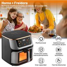 Esta freidora de aire eléctrica de gran capacidad de 13,5 litros y 4000 W cuenta con pantalla táctil y ventana de visualización, cocina sin aceite y permite preparar papas fritas y pan. Es multifuncional, viene con un enchufe estándar estadounidense  110-130 voltios  y su elegante diseño la hace ideal para uso familiar y un regalo ideal para fiestas y aniversarios. - Tipo de Enchufe A USA (110-127V) - Ver 3