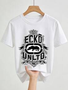 Ecko Unltd Crown White T-Shirt, Rhino Logo Retro Urban Street Wear Casual Tee For Men, Casual Brunch, Retro Street Style, Summer Hangout, Skate Park Outfit. - Trắng 1 - Xem 3