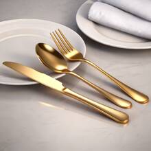 Bộ dao nĩa bằng thép không gỉ 4/16/24 món - Dao, nĩa, thìa, thìa tráng miệng - Bộ dụng cụ nhà bếp hoàn chỉnh - Có thể rửa bằng máy rửa chén, cần thiết cho gia đình, nhà bếp, khách sạn, nhà hàng, quà tặng lễ Phục sinh, Giáng sinh, quà cưới. - Vàng - Xem 6