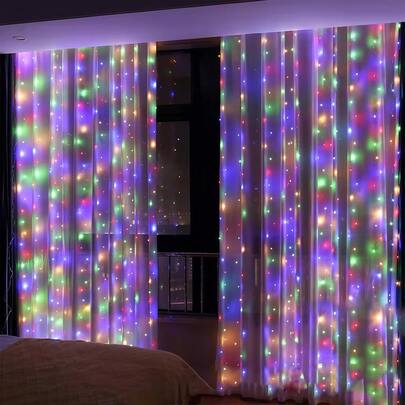 USB Powered LED Curtain String Lights With Remote Control, Fairy Lights For Garden Decor, Birthday Party, Outdoor, Backdrop, Wedding, Holiday Lighting, 8 Modes For Living Room, Bedroom, Kitchen, Camping, Indoor Decoration