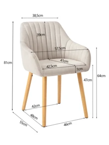 Goeurvant Modern Vertical-Stripe Upholstered Dining Chairs With Armrests And Solid Wood Legs For Dining Room, Kitchen, Living Room - Set Of 2 / Set Of 4 / Set Of 6 - Beige - Beige - View 11