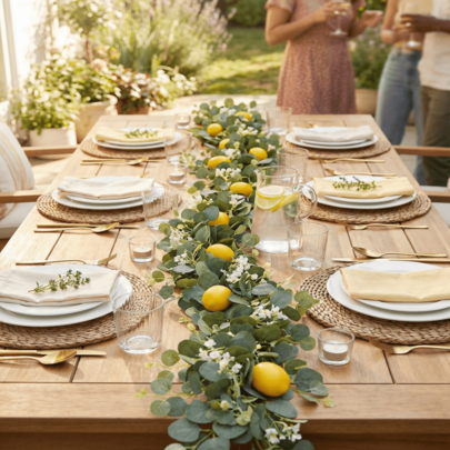 1/2 束 180 厘米人造满天星，桉树叶花环悬挂装饰，DIY 柠檬花环，人造桉树藤蔓带绿植，春季