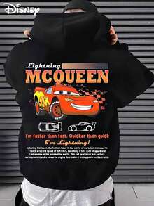 Disney MCOUEEN  Printed Heavyweight Long-Sleeved Hooded Sweatshirt, Perfect For Autumn And Winter, Versatile And Casual, Suitable For Any Occasion - màu đen - Xem 2