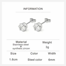 一对不锈钢锆石耳钉，百搭优雅简约不褪色耳环，闪亮个性耳环，男女日常佩戴皆宜 - 銀色 - 查看 10