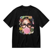 Camiseta de Algodón con Diseño Gráfico de ESTADO DE COTTON, Estilo Collage con Retrato y Motivo de Estrella, 100% Algodón, Corte Holgado, Ideal para Entusiastas del Streetwear y del Arte Contemporáneo - Negro - Ver 2