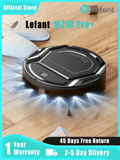  Lefant M210 Pro+ Robotic Vacuum Cleaner - 4000Pa Suction Power, Precise Navigation, 200 Min Runtime, HEPA Filter, Ultra-Flat For Pet Hair & Cleaning Hard Floors In Kitchens, Living Rooms, And Other Similar Spaces, Black