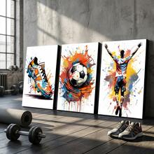 3 piezas Moderno Arte de Pared de Lienzo de Fútbol con Graffiti - Impresiones Coloridas de Atleta y Zapatillas, Decoración Urbana de Deportes para Sala de Estar, Dormitorio, Oficina, Opción Enmarcada - Multicolor - Ver 2