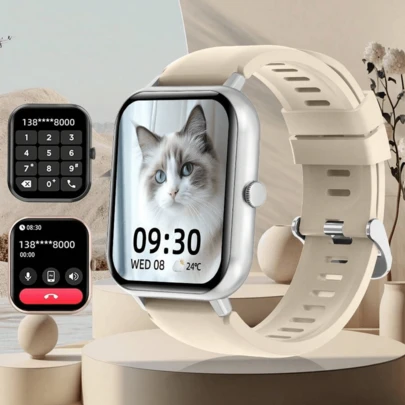 1.83 英寸全触摸屏多功能户外运动智能手表，支持无线通话和消息传递、音乐播放、健身追踪器，适合女性和男性的礼物，生日礼物