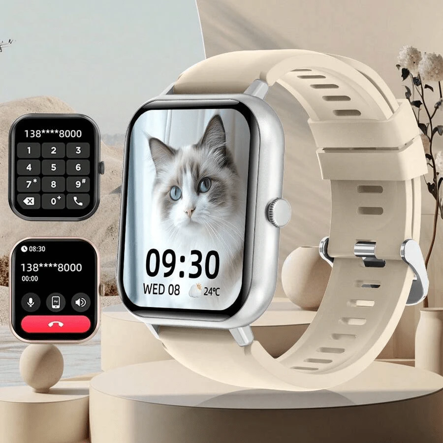 1.83 英寸全触摸屏多功能户外运动智能手表，支持无线通话和消息传递、音乐播放、健身追踪器，适合女性和男性的礼物，生日礼物 - 彩色 - 查看 1