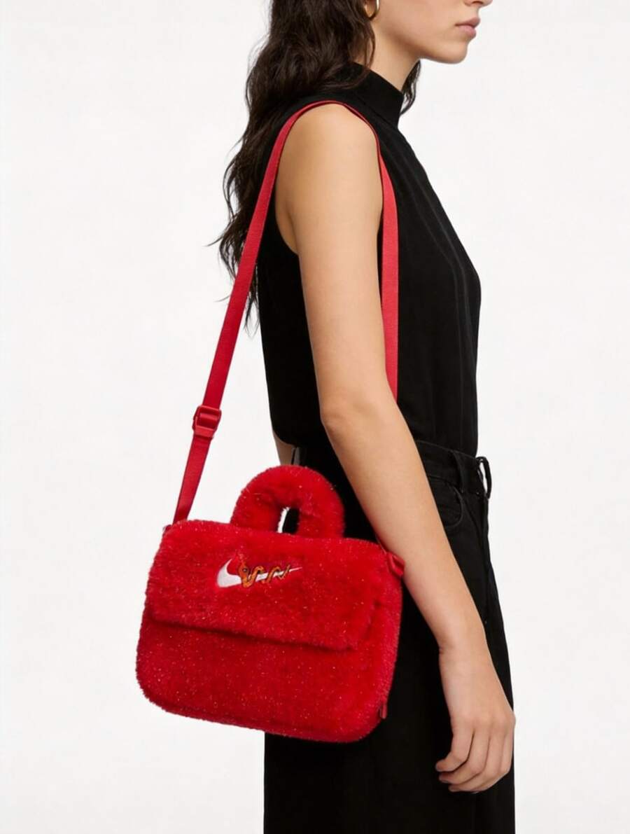 Nike 靈蛇迎新系列 時尚簡約休閒 織品 單肩手提包 女款 紅色 - 紅色 - 查看 1