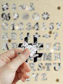 50张数字字母贴纸 银色烫金贴纸 适用于笔记本电脑包、日记本、剪贴簿装饰 透明贴纸 - 花卉字符 - 查看 7