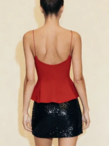 Women's Summer Tops Spaghetti Strap Backless Casual Outfits Sleeveless Shirts Slim Fit Peplum Tank Top Going Out  Outfit - Đỏ - Xem 6