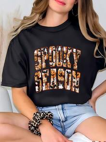 Camiseta De Temporada Espeluznante, Camisa De Halloween 2025, Camiseta De Calabaza De Halloween, Floral De Halloween, Floral De Fantasma, Camiseta De Caída, Fantasma De Halloween, Autmn Camiseta - Negro - Ver 1