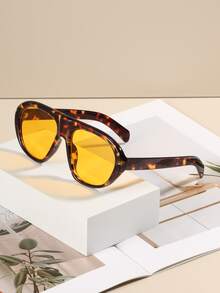 1 pieza Gafas decorativas de mujer con marco de rana estilo europeo y americano, estampado de leopardo y parches, versátil para uso urbano, estilo todo a juego para otoño/invierno, casual de negocios, regalo, estilo universitario, temporada de vuelta al colegio - Multicolor - Ver 9