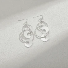 1 par de pendientes colgantes con combinación de círculos geométricos huecos, un regalo de joyería única y de moda para fiestas para mujeres - Plateado - Ver 1