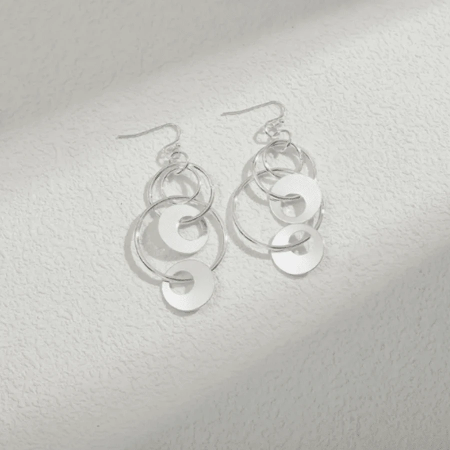 1 par de pendientes colgantes con combinación de círculos geométricos huecos, un regalo de joyería única y de moda para fiestas para mujeres - Plateado - Ver 1
