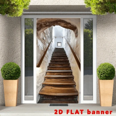 2D平面横幅，1件装，农舍风格楼梯门廊横幅 - 多功能涤纶墙面装饰，室内/室外皆宜，无需用电，易于悬挂，经久耐用，适用于婚礼、生日、周年纪念等场合，通用尺寸