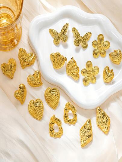 [Floral Design Festival Jewelry Gift] 6 Pairs Of Random Stainless Steel Hypoallergenic Women's Earrings, Featuring Floral/Wing/Heart-Shaped/Nacre/Irregular Geometric Stud Earrings And Botanical Floral Designs, Are Festival Jewelry Gifts For Women, Accessories For Women, Women's Earrings, Valentine's Jewelry, Hearts, Flowers