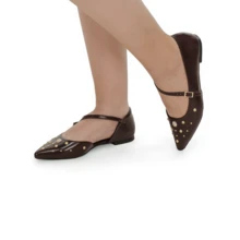 Women's Slingback Pointed Toe Flat Shoe Fashion Mule 6773 - 咖啡棕 - 查看 5