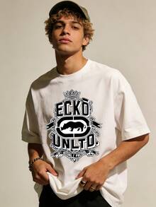 Ecko Unltd Crown White T-Shirt, Rhino Logo Retro Urban Street Wear Casual Tee For Men, Casual Brunch, Retro Street Style, Summer Hangout, Skate Park Outfit. - Trắng 1 - Xem 2