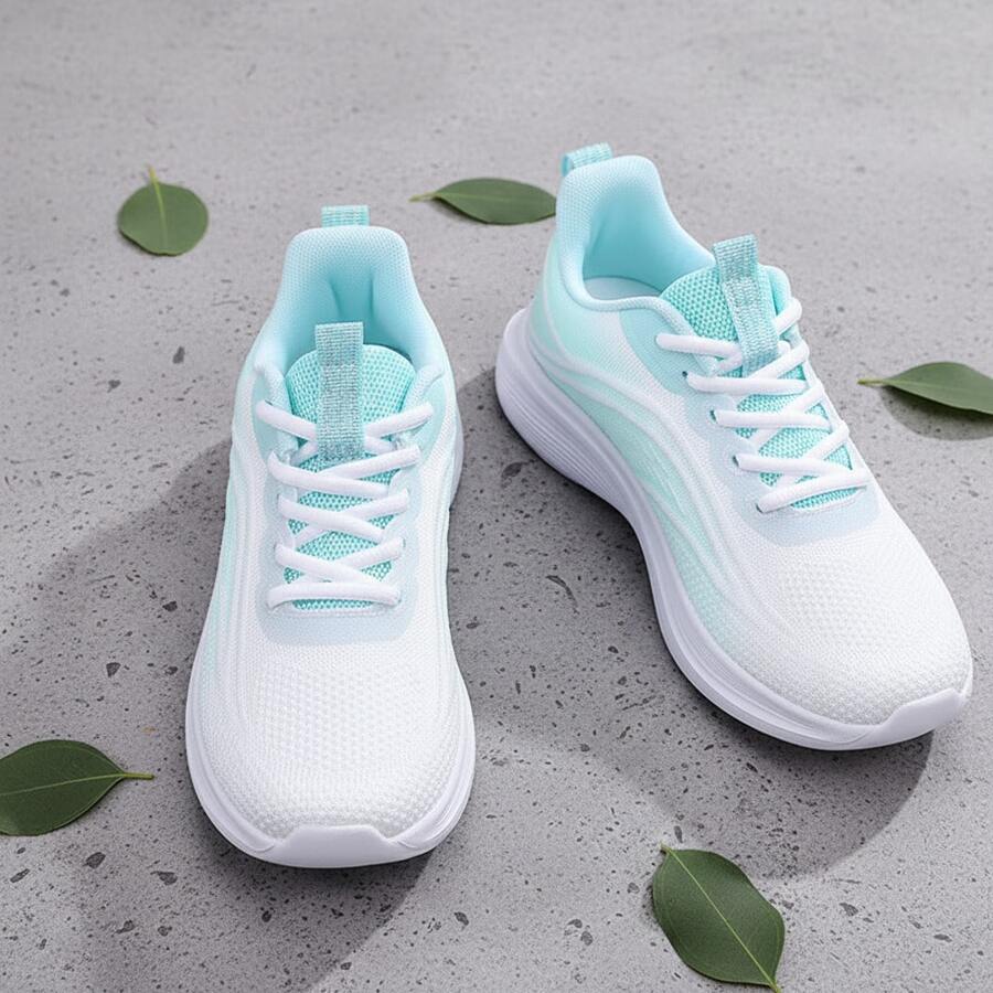 Tenis de mujer casuales y deportivos, zapatillas de malla transpirable con suela de goma suave, zapatos para mujer cómodos y ligeros para correr, tenis para mujeres con cordones y plataforma de estilo moderno y elegante, calzado deportivo con amortiguación y suela flexible de alta calidad. - Verde - Ver 1