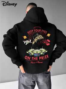 Disney KEEP YOUR EYES  Printed Heavyweight Long-Sleeved Hooded Sweatshirt, Perfect For Autumn And Winter, Versatile And Casual, Suitable For Any Occasion - 黑色 - 查看 1